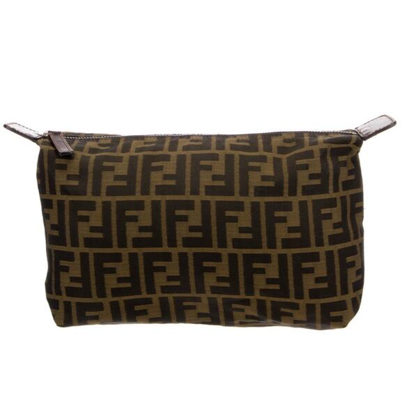 Fendi FF Zucca Print Cosmetic Pouch Clutch Bag Leather Accents - Picture 16 of 16
